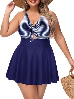Nieyook OnePiece Swim Dress Sz 22W A-line Skirt Cutout Flowy Tummy Control Beach